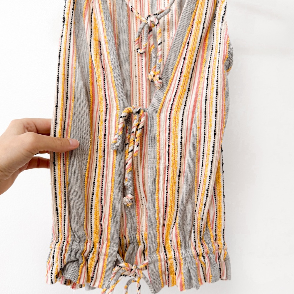 Others Follow Gemini High Neck ‎ Striped Open Back Tank Top Multicolor Coral  XS - Picture 6 of 12